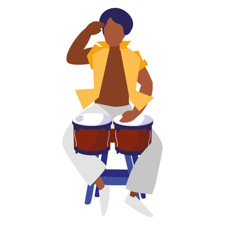 black tropical musician playing timbals character vector illustration designのイラスト素材