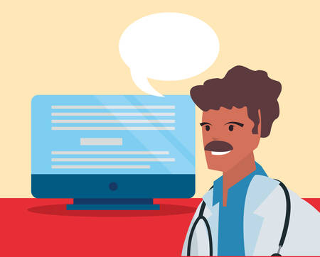 doctor speech bubble computer labour day vector illustrationのイラスト素材