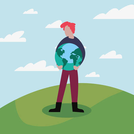 man with planet world happy earth day vector illustrationのイラスト素材