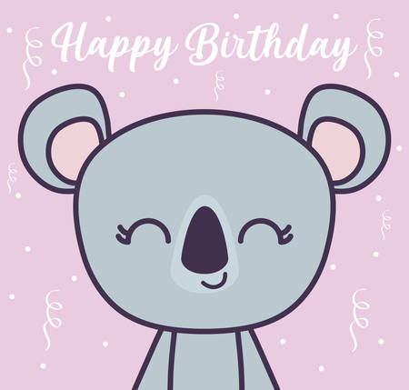 happy birthday card with cute koala vector illustration designのイラスト素材