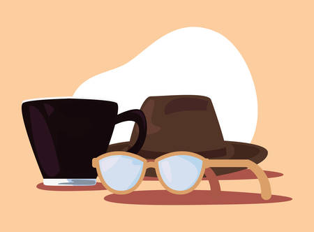 coffee cup hat eyeglasses happy fathers day vector illustrationのイラスト素材