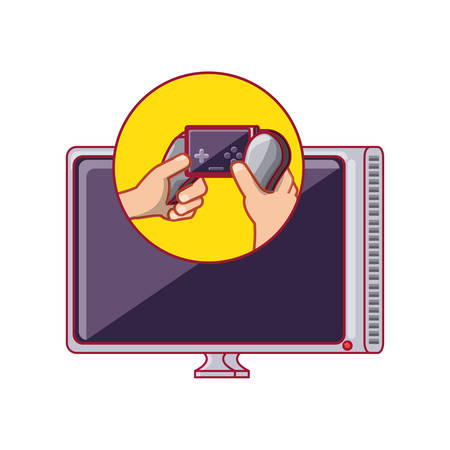 hands with control video game and tv vector illustration designのイラスト素材
