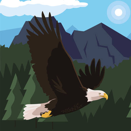 beautiful bald eagle flying in the landscape vector illustration designのイラスト素材