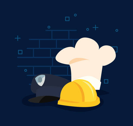 hats chef police and construction labour day vector illustrationのイラスト素材