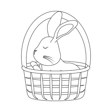 cute rabbit in basket wicker vector illustration designのイラスト素材