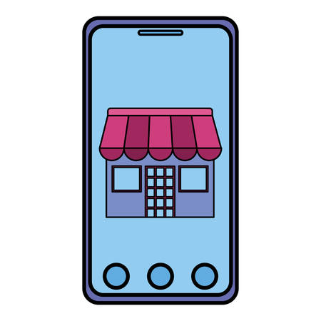 smartphone with parasol and store building vector illustration designのイラスト素材