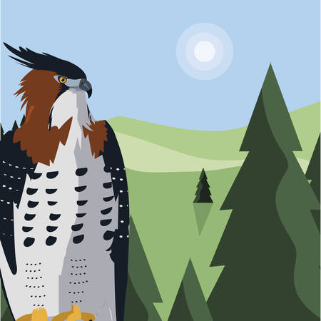 beautiful hawk majestic bird in the landscape vector illustration designのイラスト素材