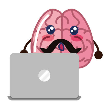 brain cartoon laptop education online vector illustrationのイラスト素材