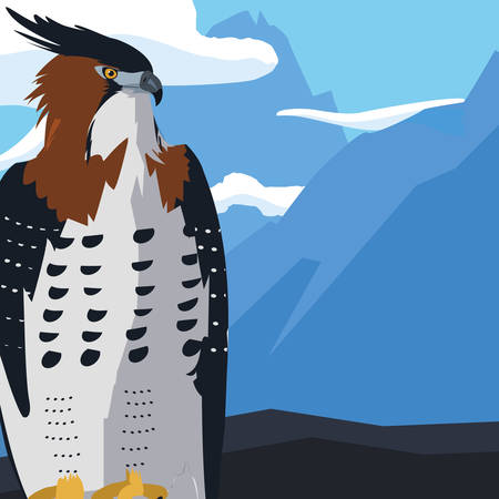 beautiful hawk majestic bird in the landscape vector illustration designのイラスト素材