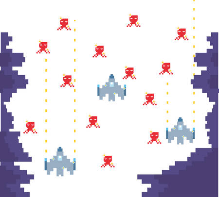 screen invaders battle video game retro vector illustration designのイラスト素材
