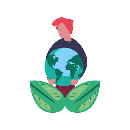 man holding world leaves earth day vector illustrationのイラスト素材