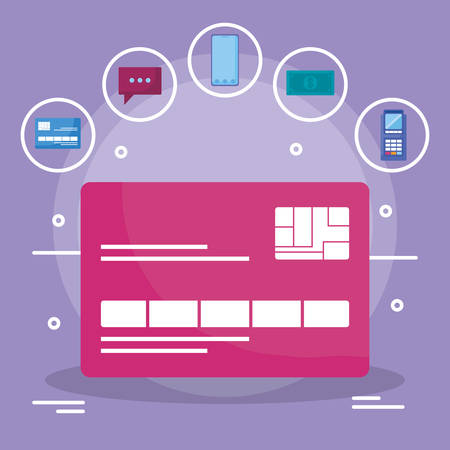 credit card with ecommerce icons vector illustration designのイラスト素材
