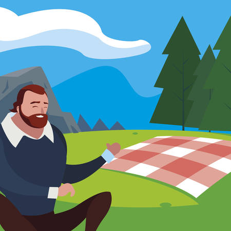 man seated in the field picnic day vector illustration designのイラスト素材