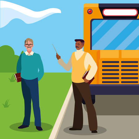 teachers couple in bus stop vector illustration designのイラスト素材