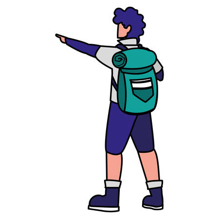 adventurous man with travelbag vector illustration designのイラスト素材
