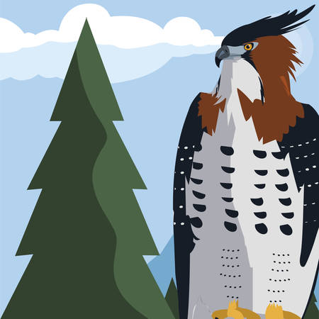 beautiful hawk majestic bird in the landscape vector illustration designのイラスト素材