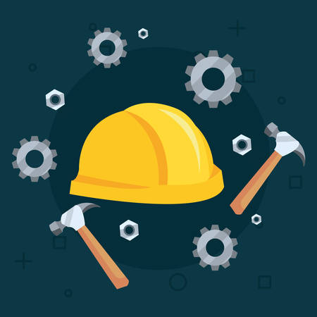 hardhat hammer gears labour day vector illustrationのイラスト素材