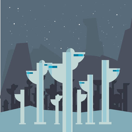 futuristic city outer galaxy exploration vector illustrationのイラスト素材