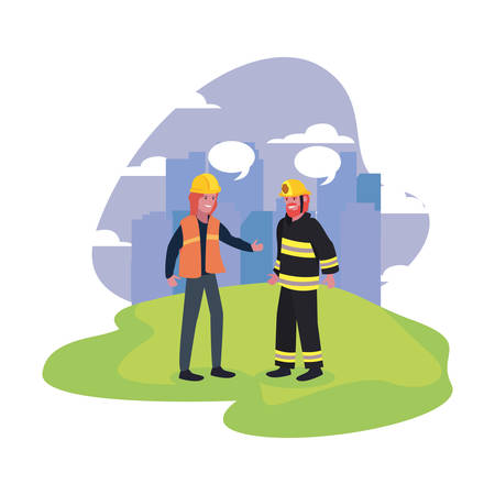 female builder and fireman labour day vector illustrationのイラスト素材