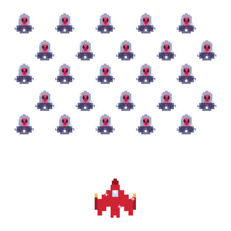 screen invaders battle video game retro vector illustration designのイラスト素材