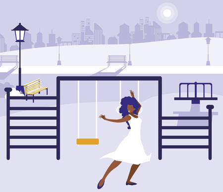 young black woman dancing in the park character vector illustration designのイラスト素材