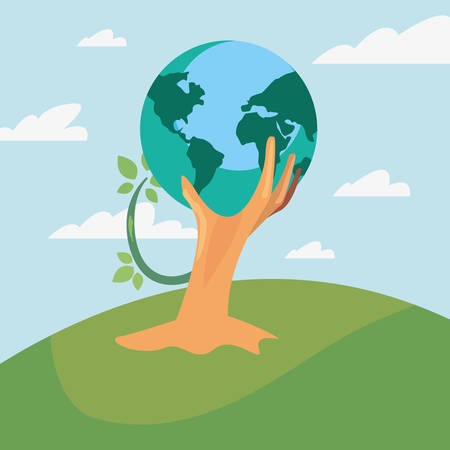 world with tree root happy earth day vector illustrationのイラスト素材