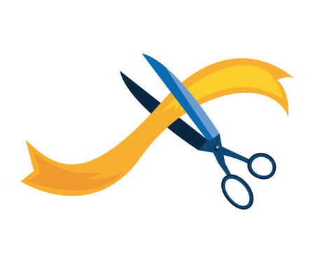 scissors cutting ribbon white background vector illustrationのイラスト素材