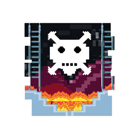video game danger skull with stage scene pixelated vector illustration designのイラスト素材