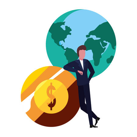 businessman coin money world vector illustration designのイラスト素材