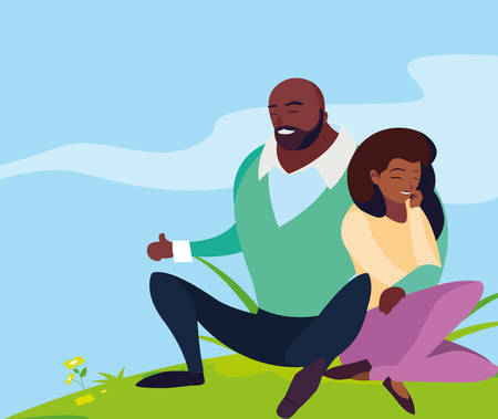 black couple seated in the field vector illustration designのイラスト素材