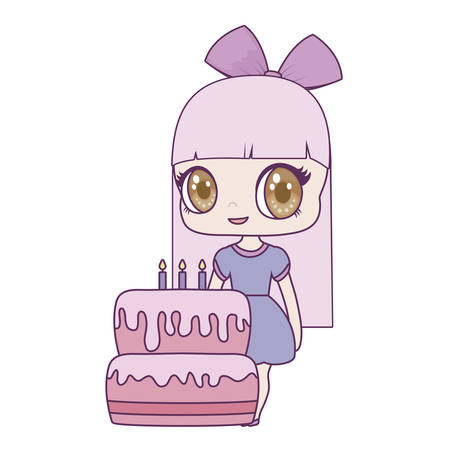 cute little doll with cake of birthday vector illustration designのイラスト素材