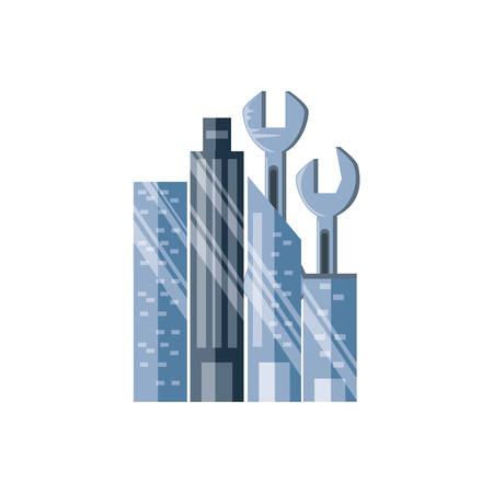wrenches tools with cityscape vector illustration designのイラスト素材