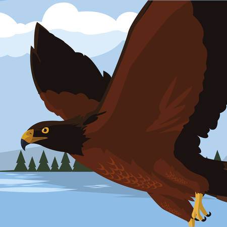 beautiful eagle in the lake majestic bird vector illustration designのイラスト素材