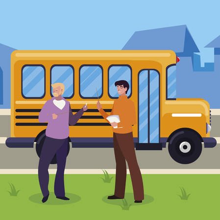 teachers couple in bus stop vector illustration designのイラスト素材