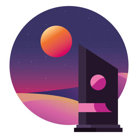 futuristic building modern sunset landscape vector illustrationのイラスト素材