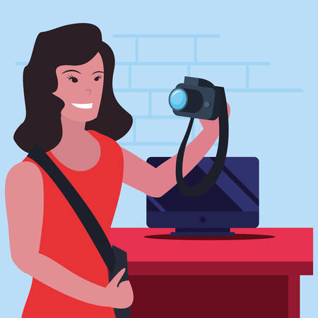 woman photographer computer labour day vector illustrationのイラスト素材