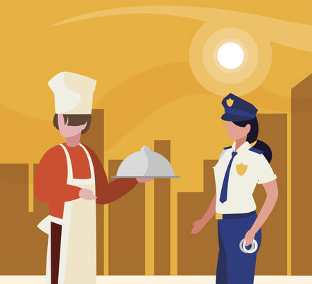 couple of professional workers in cityscape at sunset vector illustration designのイラスト素材