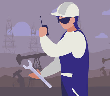 oil industry worker with tools avatar character vector illustration designのイラスト素材