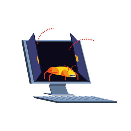 desktop computer with virus attack vector illustration designのイラスト素材