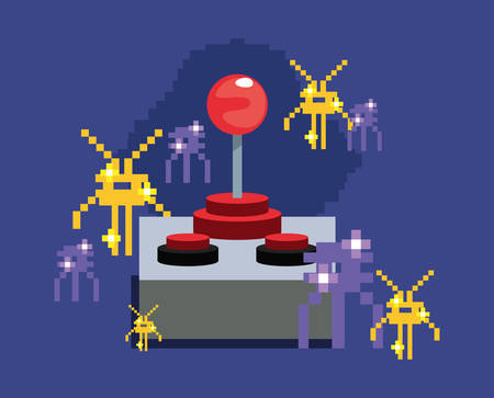 joystick control aliens arcade video game retro vector illustration designのイラスト素材