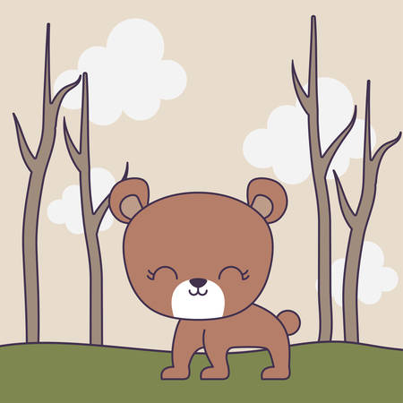 cute bear animal with forest vector illustration designのイラスト素材