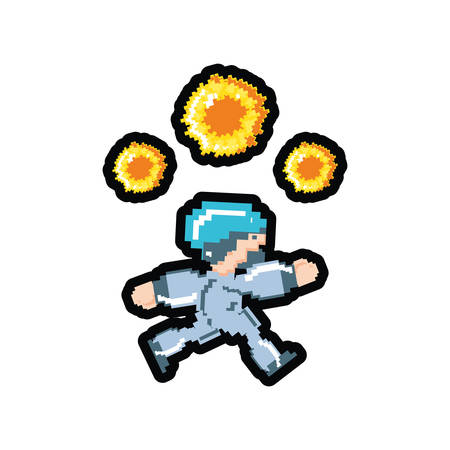 video game avatar with fire balls pixelated vector illustration designのイラスト素材