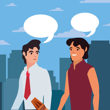 musician and businessman talking labour day vector illustrationのイラスト素材