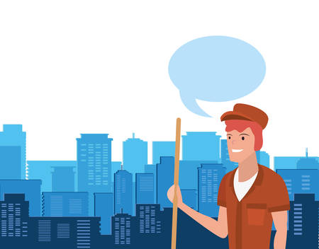 street sweeper man city labour day vector illustration designのイラスト素材