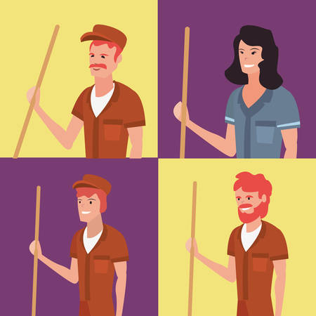 set of street sweeper man woman labour day vector illustrationのイラスト素材