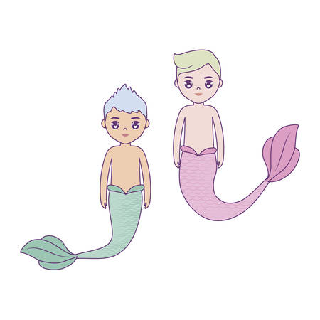 group of mermaids male character vector illustration designのイラスト素材
