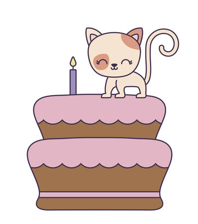 cute cat in cake of birthday vector illustration designのイラスト素材