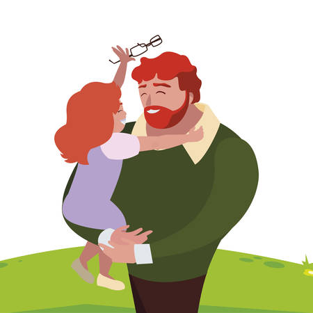 father with daughter characters in the field vector illustration designのイラスト素材