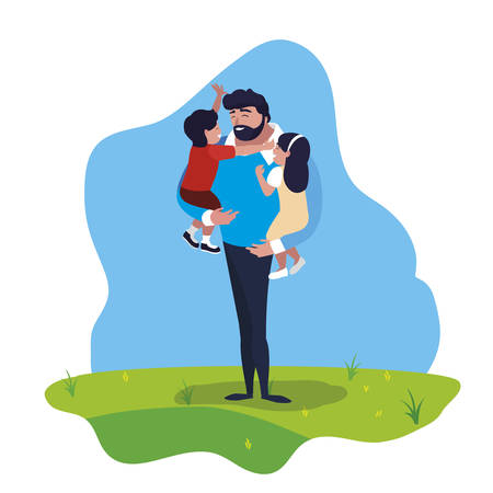 father with son and daughter characters in the field vector illustration designのイラスト素材