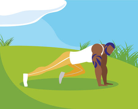 strong athletic afro man doing push-ups in the camp vector illustration designのイラスト素材